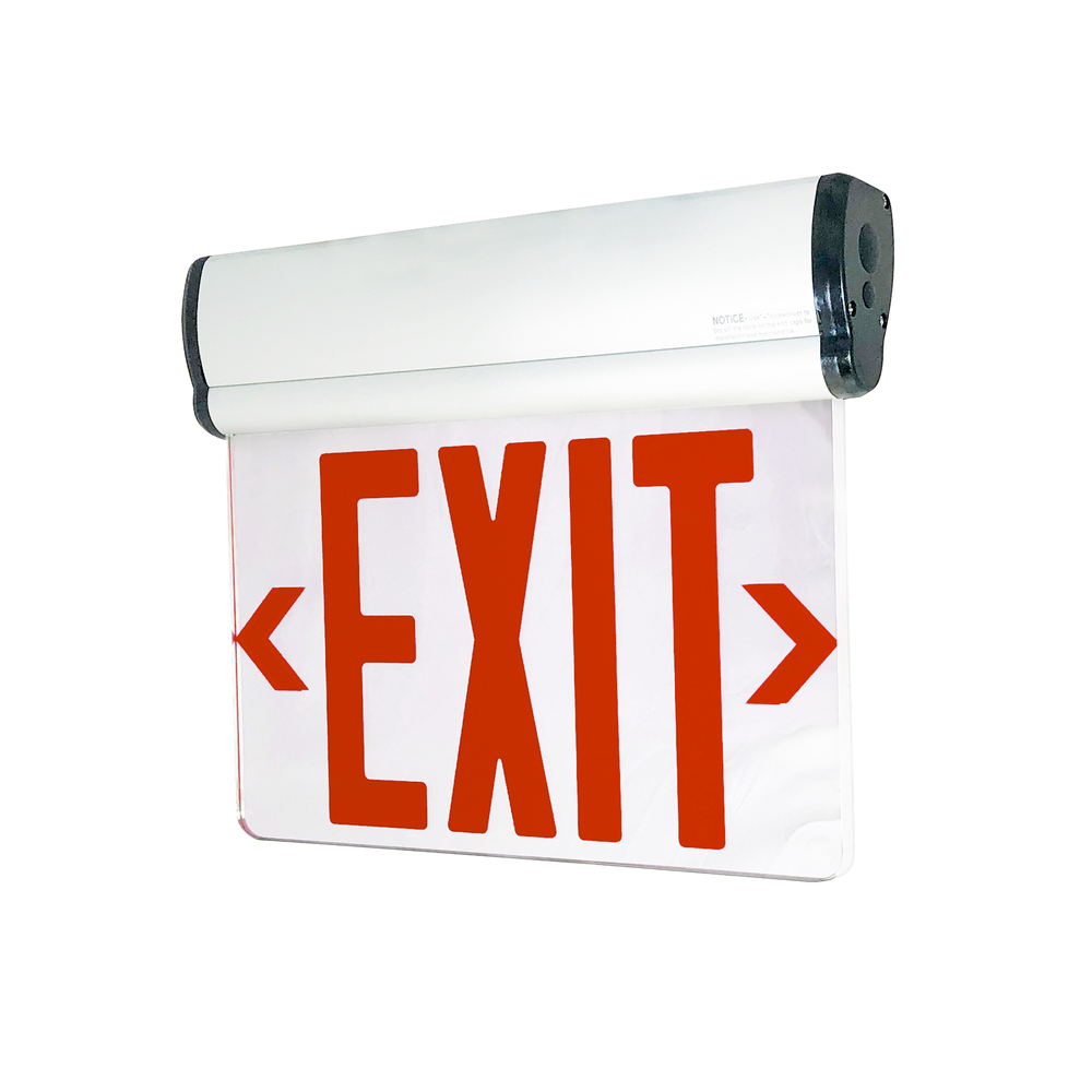 Surface Adjustable LED Edge-Lit Exit Sign, Battery Backup, 6" Red Letters, Single Face /