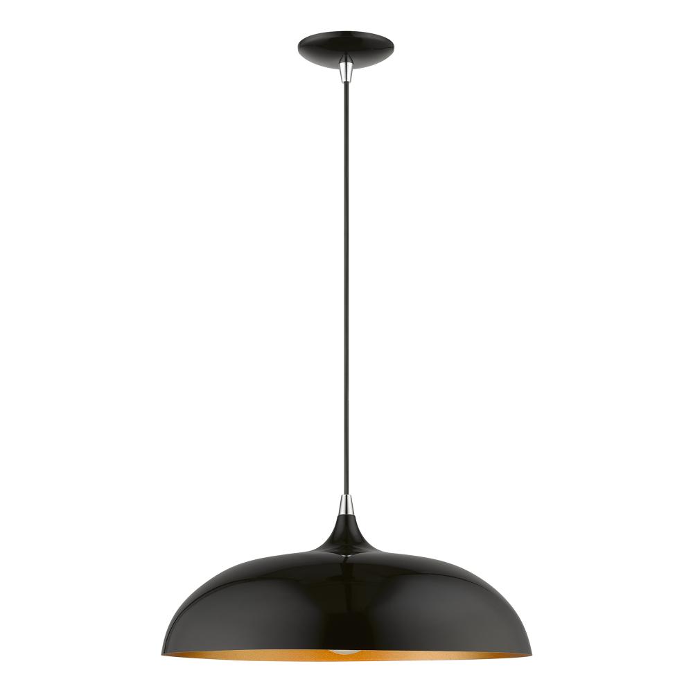 1 Light Shiny Black with Polished Chrome Accents Pendant