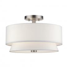 Livex Lighting 60026-91 - 3 Light Brushed Nickel Large Semi-Flush with Hand Crafted Off-White Fabric Hardback Shades