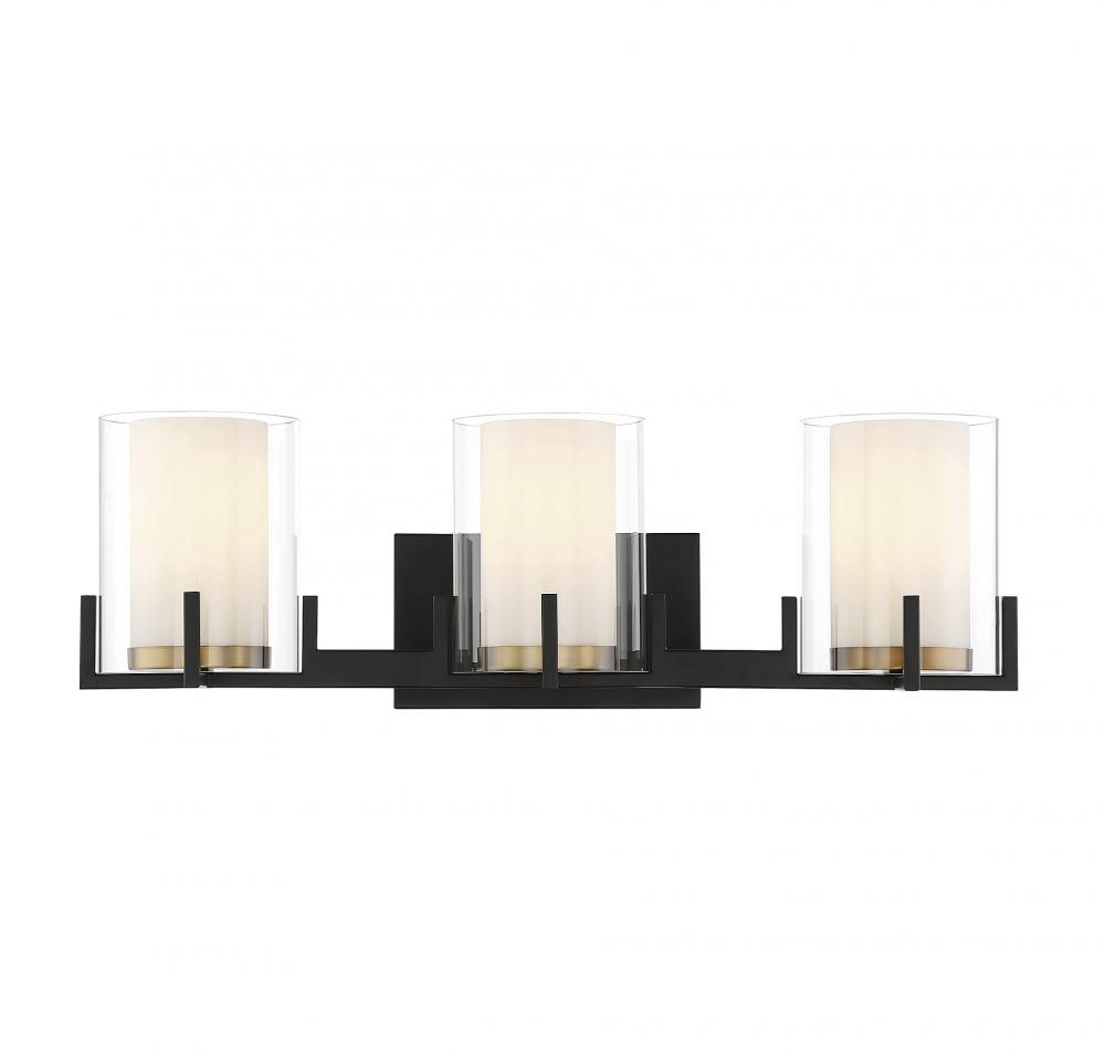 Eaton 3-Light Bathroom Vanity Light in Matte Black with Warm Brass Accents