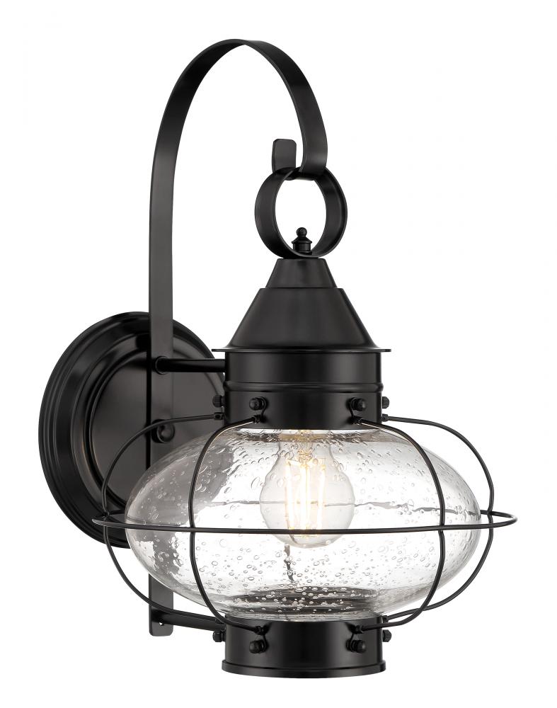 Cottage Onion Outdoor Wall Light - Black with Seeded Glass