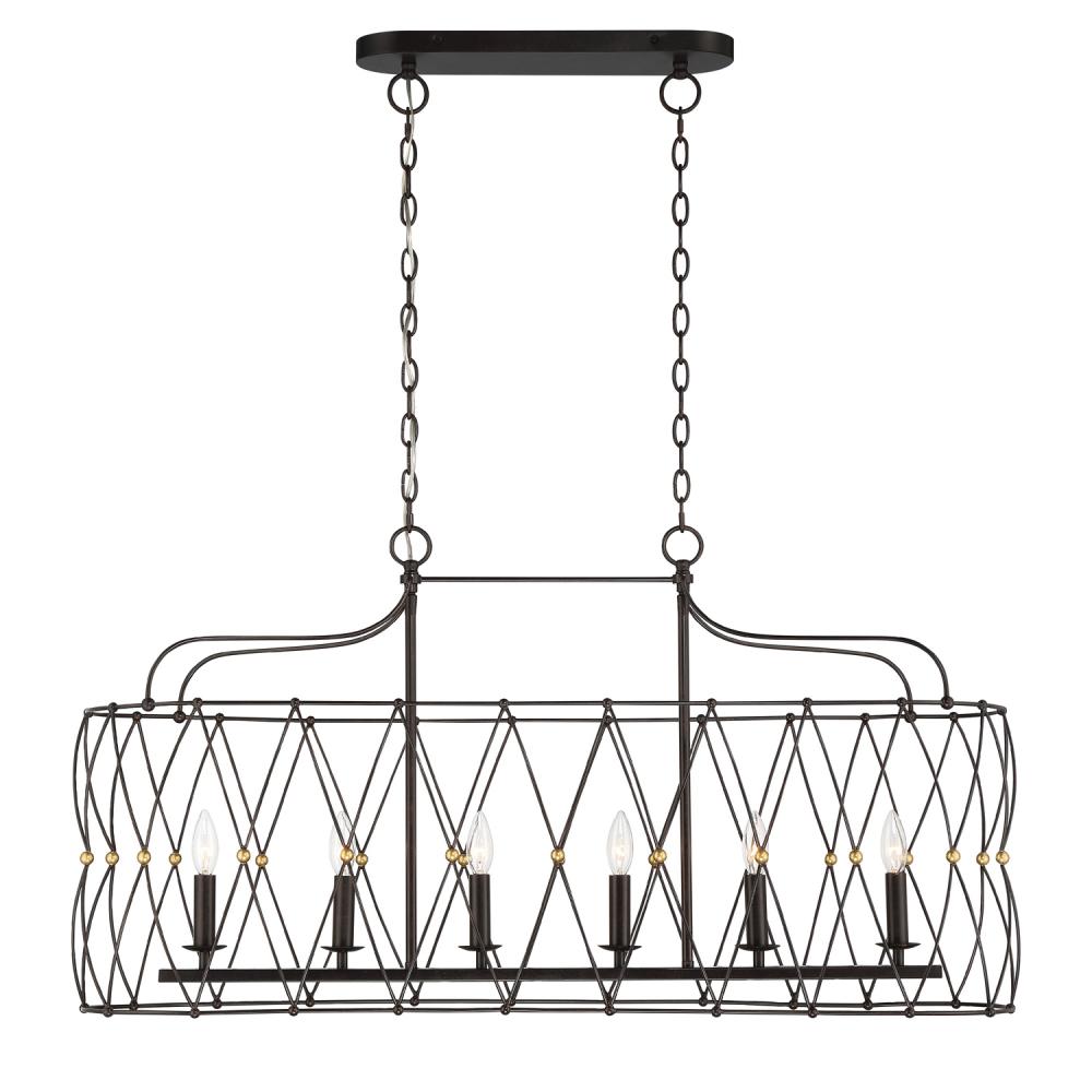 Zucca 6 Light English Bronze + Antique Gold Linear Chandelier