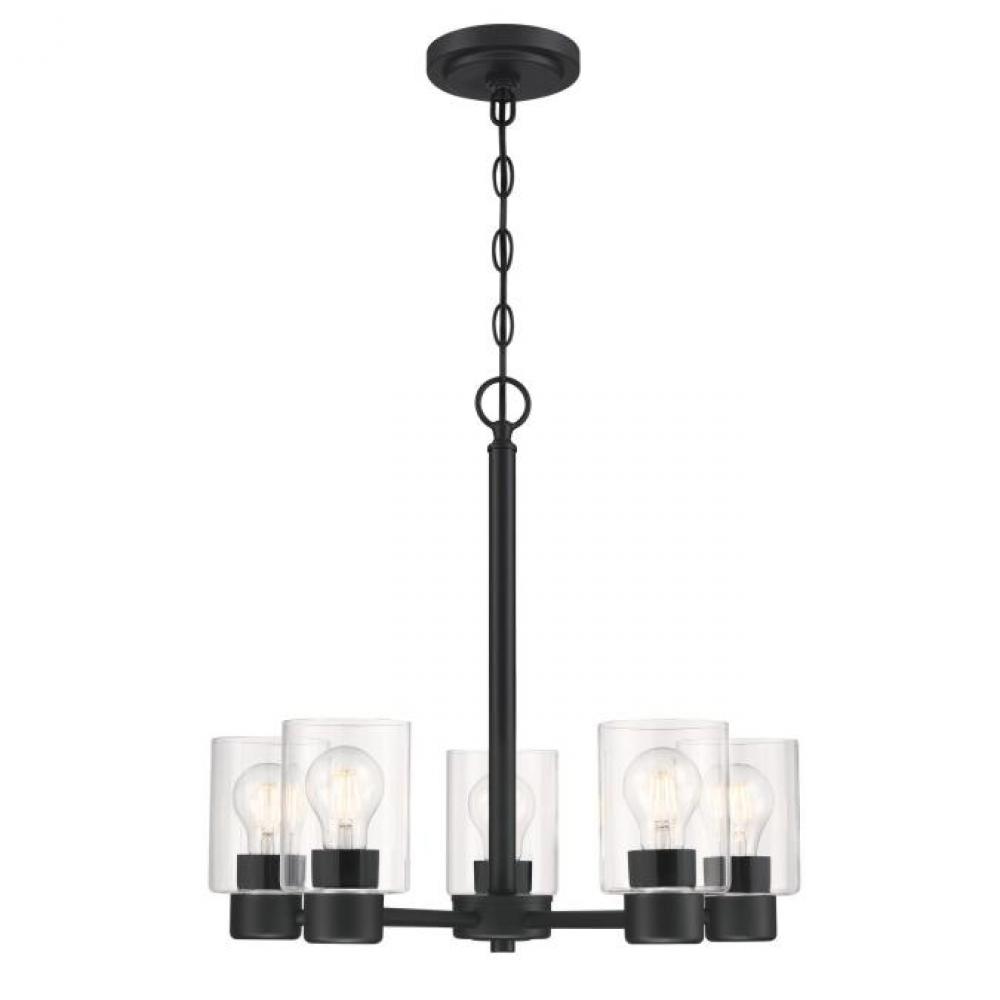 5 Light Chandelier Matte Black Finish Clear Glass