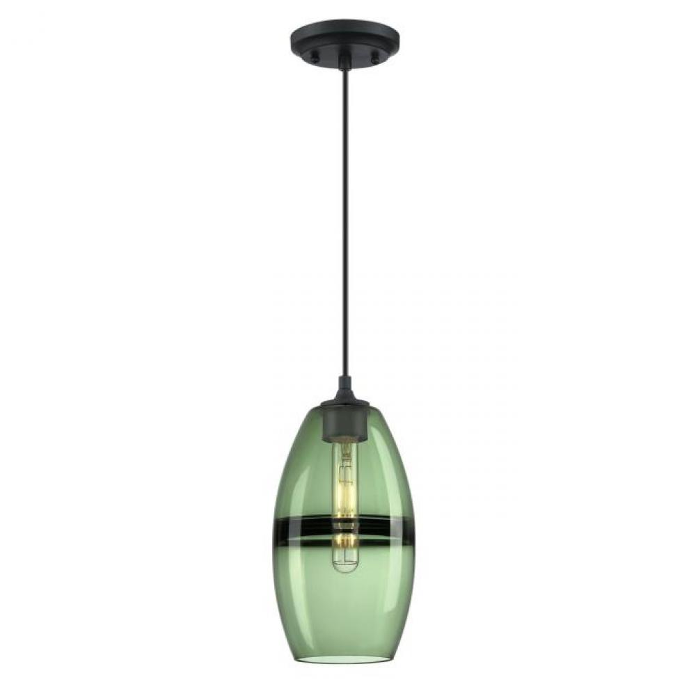 Mini Pendant Matte Black Finish Forest Glass