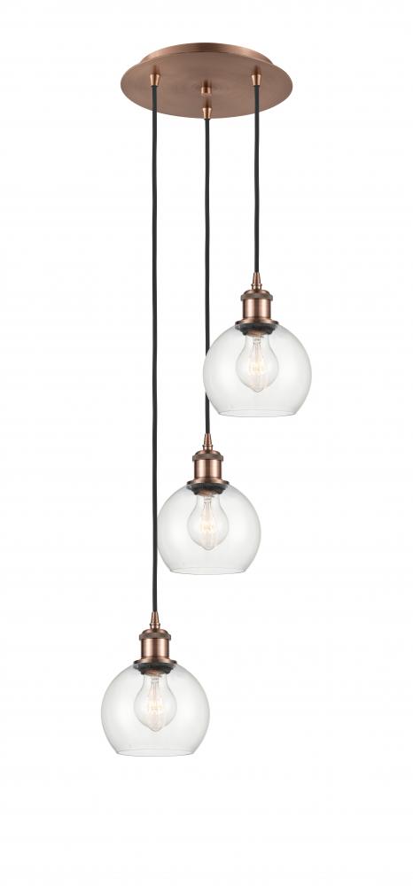 Athens - 3 Light - 12 inch - Antique Copper - Cord Hung - Multi Pendant