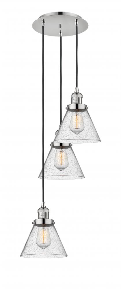 Cone - 3 Light - 14 inch - Polished Nickel - Cord hung - Multi Pendant