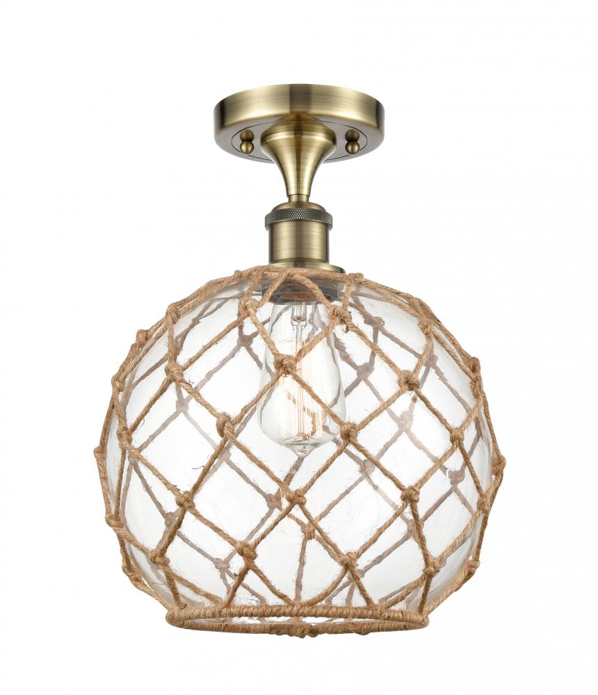 Farmhouse Rope - 1 Light - 10 inch - Antique Brass - Semi-Flush Mount