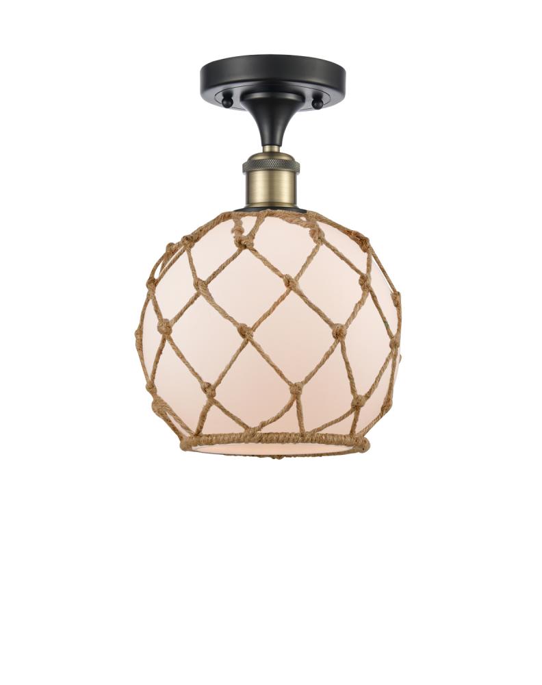 Farmhouse Rope - 1 Light - 8 inch - Black Antique Brass - Semi-Flush Mount