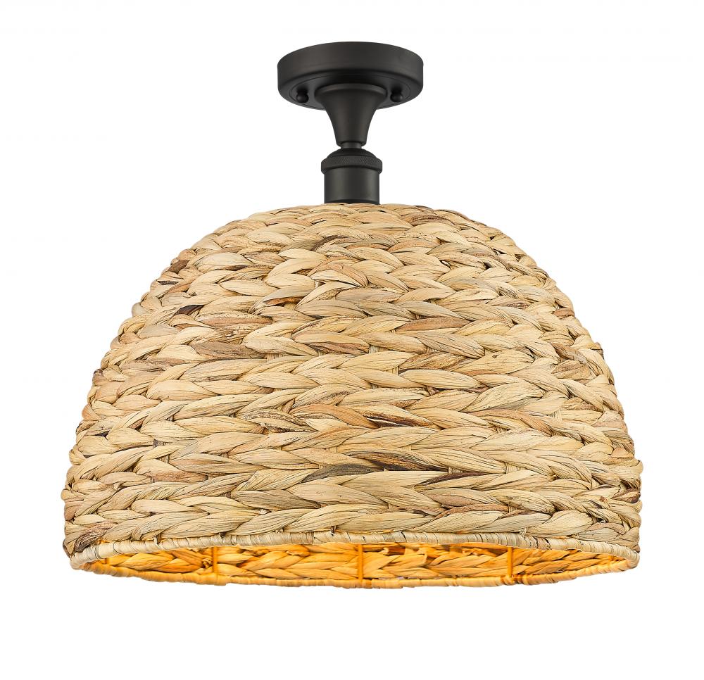 Woven Rattan - 1 Light - 16 inch - Oil Rubbed Bronze - Semi-Flush Mount