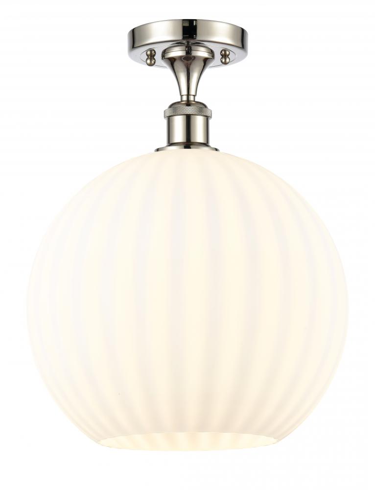 White Venetian - 1 Light - 12 inch - Polished Nickel - Semi-Flush Mount