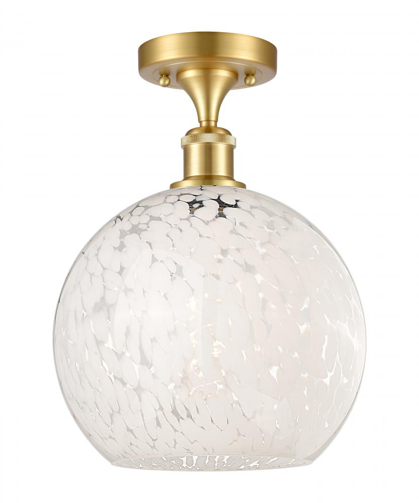 White Mouchette - 1 Light - 10 inch - Satin Gold - Semi-Flush Mount