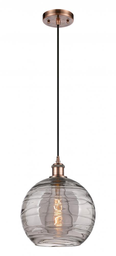 Athens Deco Swirl - 1 Light - 10 inch - Antique Copper - Cord hung - Mini Pendant