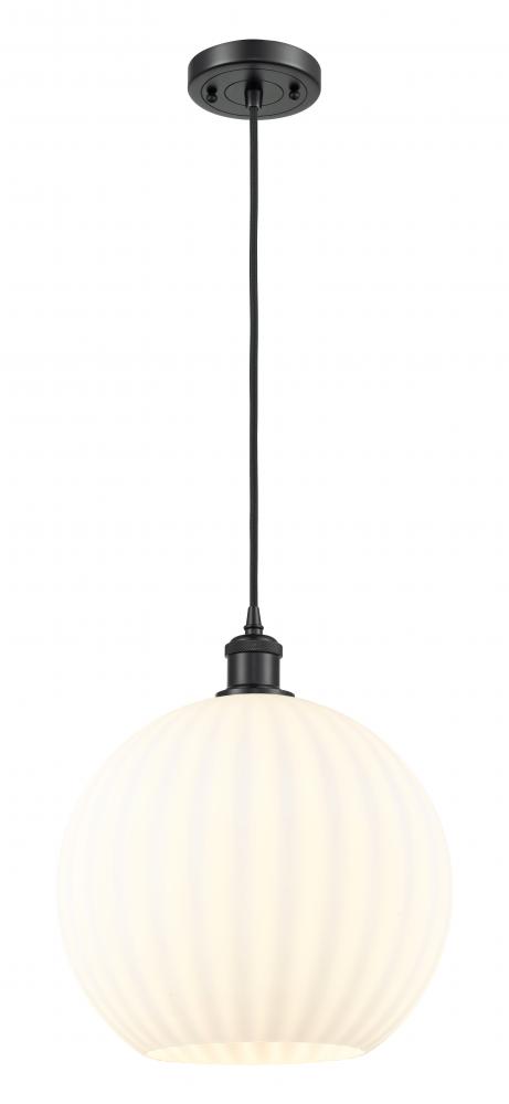 White Venetian - 1 Light - 12 inch - Matte Black - Cord Hung - Mini Pendant