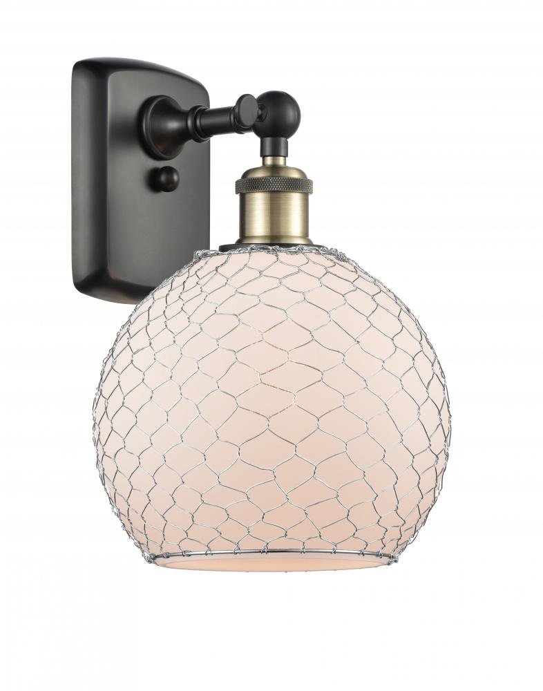 Farmhouse Chicken Wire - 1 Light - 8 inch - Black Antique Brass - Sconce