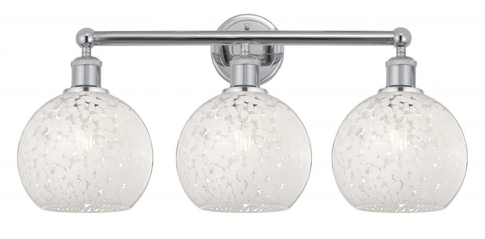 White Mouchette - 3 Light - 26 inch - Polished Chrome - Bath Vanity Light