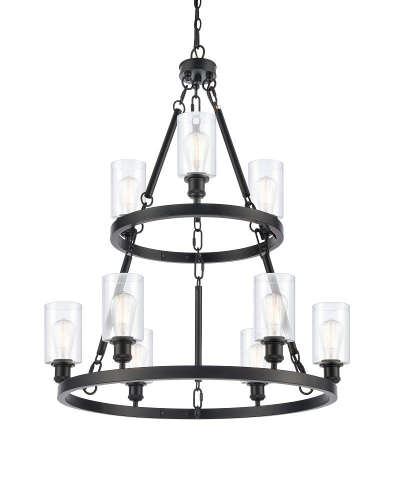 Clymer - 9 Light - 30 inch - Matte Black - Chain Hung - Chandelier