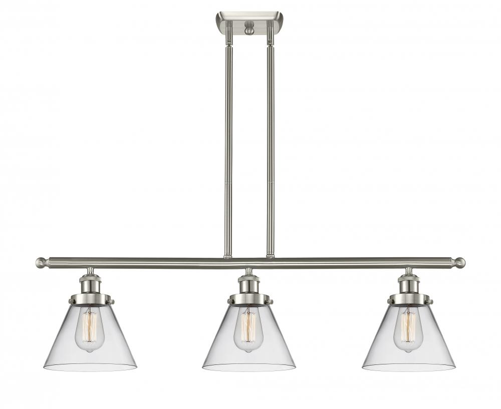 Cone - 3 Light - 36 inch - Brushed Satin Nickel - Stem Hung - Island Light