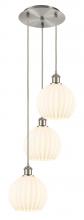  113B-3P-SN-G1217-8WV - White Venetian - 3 Light - 15 inch - Brushed Satin Nickel - Cord Hung - Multi Pendant