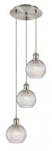  113B-3P-SN-G122C-6CL - Athens - 3 Light - 12 inch - Brushed Satin Nickel - Cord Hung - Multi Pendant