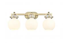 Innovations Lighting 411-3W-BB-G410-7WH - Newton Sphere - 3 Light - 27 inch - Brushed Brass - Bath Vanity Light