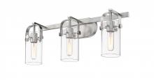  423-3W-SN-G423-7CL - Pilaster II Cylinder - 3 Light - 25 inch - Satin Nickel - Bath Vanity Light