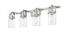  423-4W-SN-G423-7CL - Pilaster II Cylinder - 4 Light - 35 inch - Satin Nickel - Bath Vanity Light