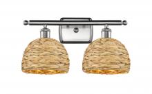  516-2W-SN-RBD-8-NAT - Woven Rattan - 2 Light - 18 inch - Satin Nickel - Bath Vanity Light