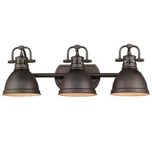 Golden 3602-BA3 RBZ-RBZ - Duncan 3 Light Bath Vanity in Rubbed Bronze with a Rubbed Bronze Shade