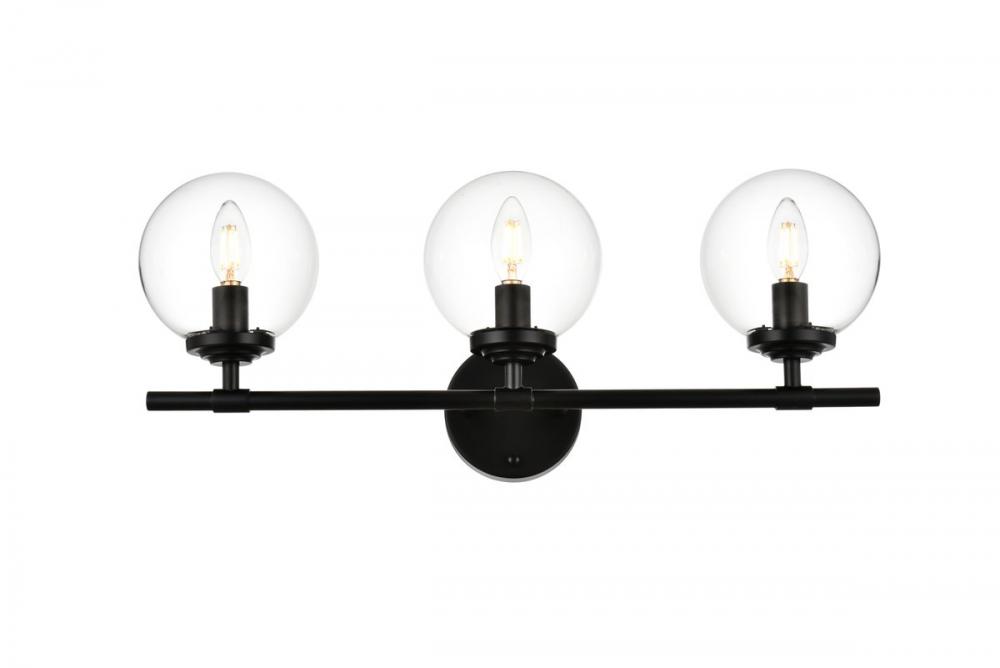 Ingrid 3 Light Black and Clear Bath Sconce