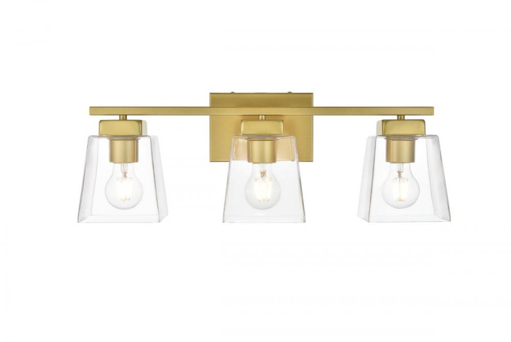 Merrick 3 Light Brass and Clear Bath Sconce