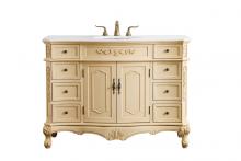 Elegant VF10148LT-VW - 48 Inch Single Bathroom Vanity in Light Antique Beige with Ivory White Engineered Marble