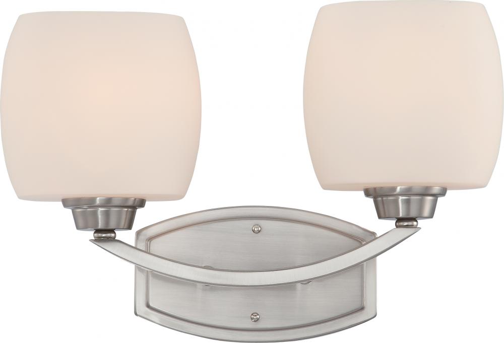 Helium - 2 Light Vanity with Satin White Glass - Brushed Nickel Finish